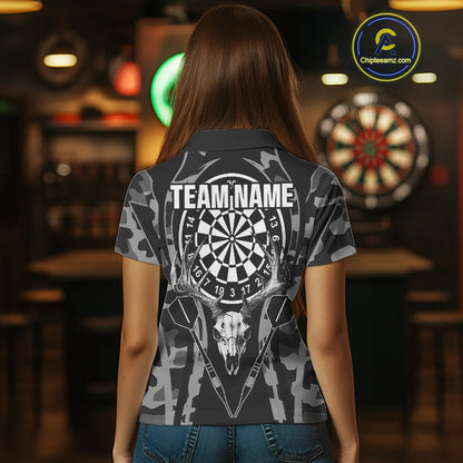 Deer Skull Darts Board Gray Camo Darts Polo, Quarter zip Shirts For Women Custom Team Darts Jersey NQS9934