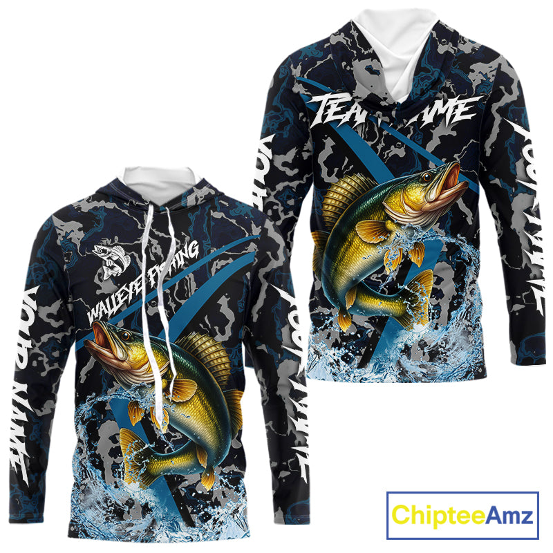 Custom Walleye Fishing Camo Long Sleeve Fishing Shirts, Personalized Walleye Fishing Team Jerseys NQS9938
