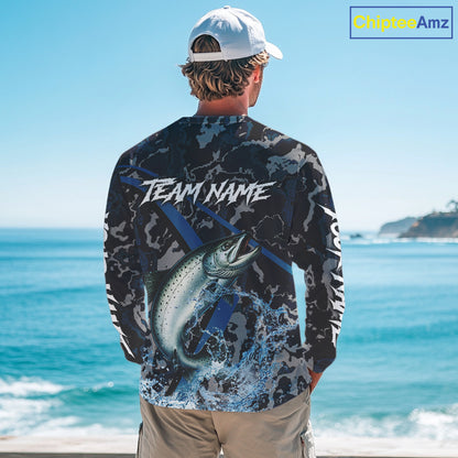 Custom Chinook Salmon Fishing Camo Long Sleeve Fishing Shirts, Personalized Salmon Fishing Team Jersey NQS9939