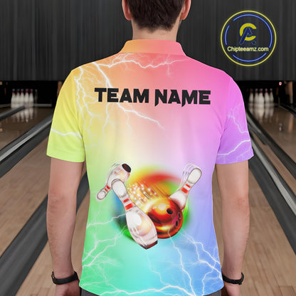 Gradient colorful rainbow lightning thunder storm Bowling Shirts for Men Custom Team Bowling jerseys NQS9941