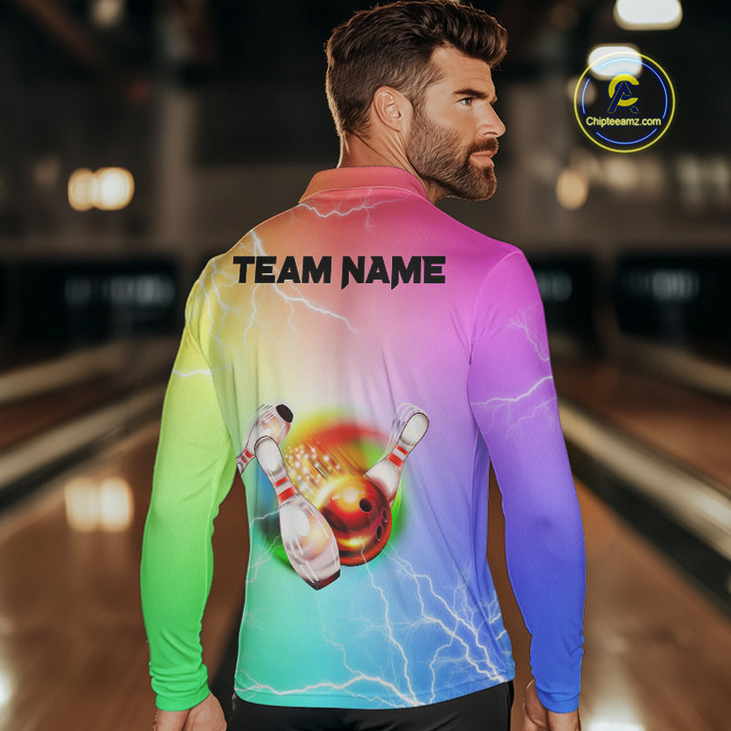 Gradient colorful rainbow lightning thunder storm Bowling Shirts for Men Custom Team Bowling jerseys NQS9941