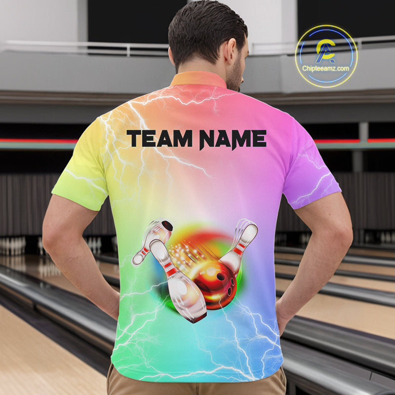 Gradient colorful rainbow lightning thunder storm Bowling Shirts for Men Custom Team Bowling jerseys NQS9941