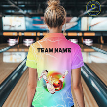 Load image into Gallery viewer, Gradient colorful rainbow lightning thunder storm Bowling Shirts for Women Custom Team Bowling jerseys NQS9941