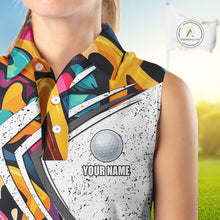 Load image into Gallery viewer, Women sleeveless golf polo shirts colorful pattern custom team golf shirts, golf tops for ladies NQS10088