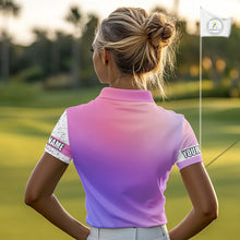 Load image into Gallery viewer, Women golf polo shirts purple gradient pattern custom team golf shirts, golf tops for ladies NQS10089
