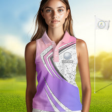 Load image into Gallery viewer, Women sleeveless golf polo shirts purple gradient custom team golf shirts, golf tops for ladies NQS10089