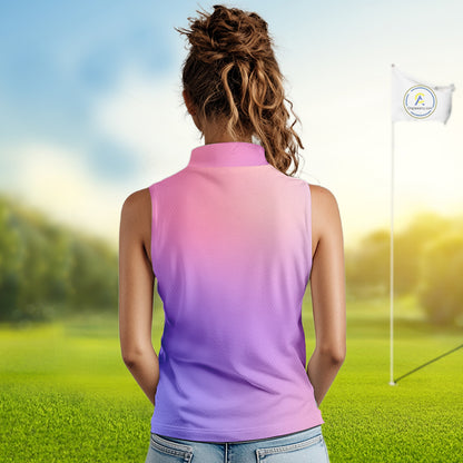Women sleeveless golf polo shirts purple gradient custom team golf shirts, golf tops for ladies NQS10089