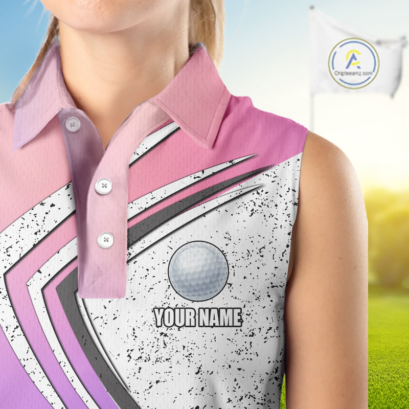 Women sleeveless golf polo shirts purple gradient custom team golf shirts, golf tops for ladies NQS10089