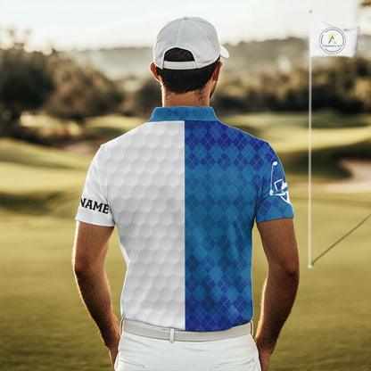 Blue argyle white Men golf polo shirt custom I was one under today one under a tree, a bush and water NQS10090