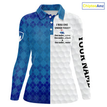 Load image into Gallery viewer, Blue argyle white Women golf polo shirt custom I was one under today one under a tree, a bush &amp; water NQS10090