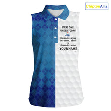 Load image into Gallery viewer, Blue white Womens Sleeveless polo shirt custom I was one under today one under a tree, a bush &amp; water NQS10090