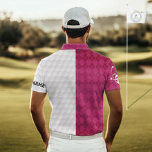 Load image into Gallery viewer, Pink argyle white Men golf polo shirt custom I was one under today one under a tree, a bush and water NQS10091