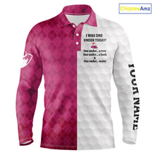 Load image into Gallery viewer, Pink argyle white Men golf polo shirt custom I was one under today one under a tree, a bush and water NQS10091