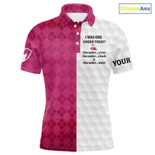 Load image into Gallery viewer, Pink argyle white Men golf polo shirt custom I was one under today one under a tree, a bush and water NQS10091