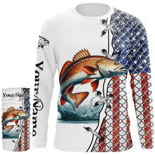 Load image into Gallery viewer, Redfish puppy drum fishing American flag patriotic 4th July Custom performance fishing shirts NQS2073