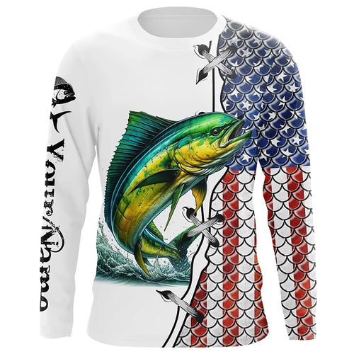 Mahi mahi fishing American flag patriotic 4th July Custom performance fishing shirts NQS2074