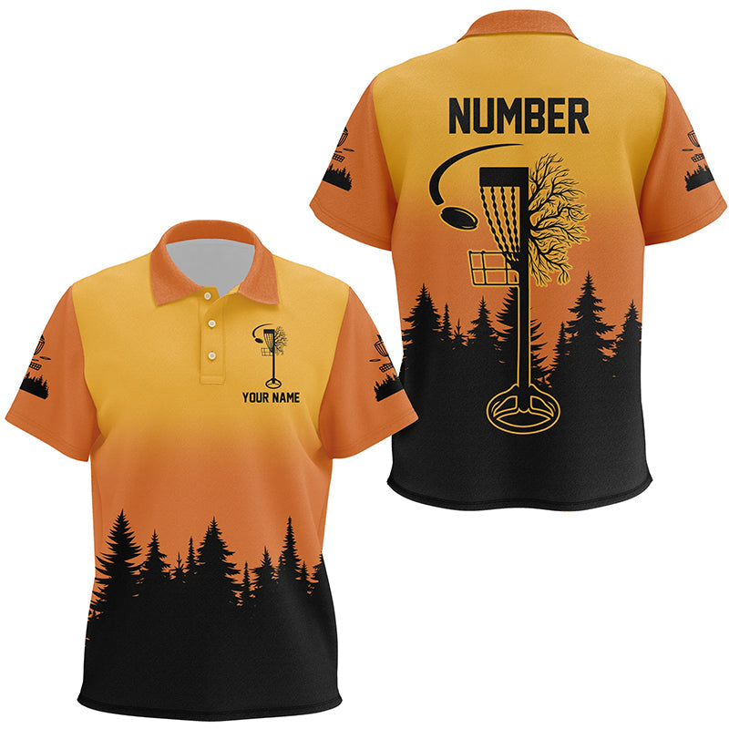 Black & orange Kid Disc golf polo shirts custom number disc golf jerseys, team disc golf attire NQS8215