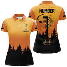 Load image into Gallery viewer, Black &amp; orange Women Disc golf polo shirt custom number disc golf jerseys, team disc golf attire NQS8215