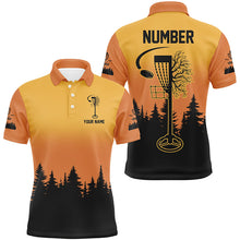 Load image into Gallery viewer, Black &amp; orange Mens Disc golf polo shirts custom number disc golf jerseys, team disc golf attire NQS8215