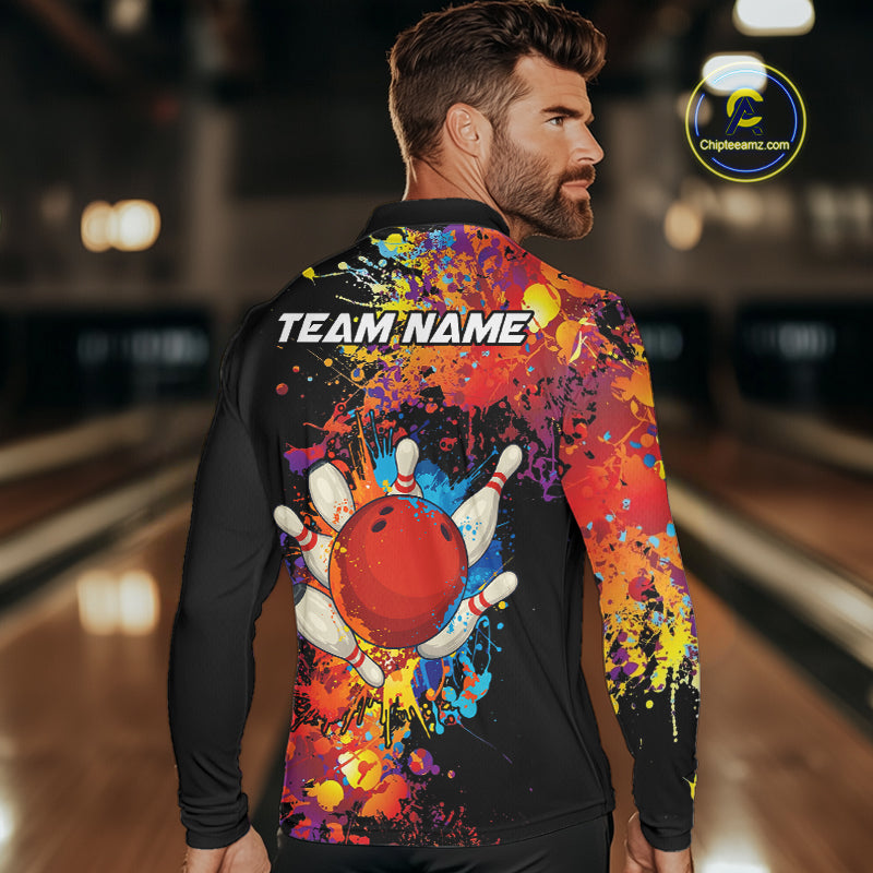 Colorful bowling jerseys Bowling Polo, 1/4 Zip Shirt for Men Custom Bowling Team shirts for bowlers NQS10416