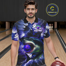 Load image into Gallery viewer, Purple Lightning thunder Shark Bowling Shirts for Men Custom Team Shark Bowling League Jersey NQS10418