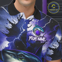 Load image into Gallery viewer, Purple Lightning thunder Shark Bowling Shirts for Men Custom Team Shark Bowling League Jersey NQS10418