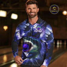 Load image into Gallery viewer, Purple Lightning thunder Shark Bowling Shirts for Men Custom Team Shark Bowling League Jersey NQS10418