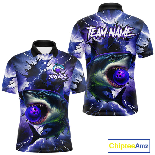 Purple Lightning thunder Shark Bowling Shirts for Men Custom Team Shark Bowling League Jersey NQS10418