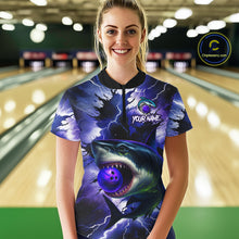 Load image into Gallery viewer, Purple Lightning thunder Shark Bowling Shirts for Women Custom Team Shark Bowling League Jersey NQS10418