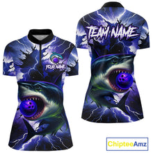 Load image into Gallery viewer, Purple Lightning thunder Shark Bowling Shirts for Women Custom Team Shark Bowling League Jersey NQS10418