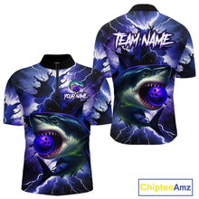 Load image into Gallery viewer, Purple Lightning thunder Shark Bowling Shirts for Men Custom Team Shark Bowling League Jersey NQS10418