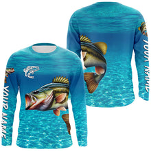 Load image into Gallery viewer, Largemouth Bass fishing blue water camo Custom sun protection long sleeve fishing shirt for men, women NQS8437