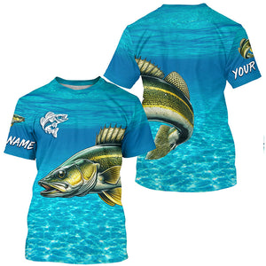 Walleye fishing blue water camo Custom sun protection long sleeve fishing shirt for men, women NQS8438