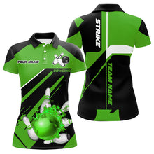 Load image into Gallery viewer, Black and Green Bowling polo, quarter zip shirt for Women Custom Flame bowling ball pins uniform shirt NQS8673