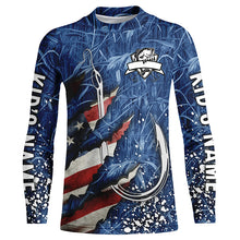 Load image into Gallery viewer, American flag fish hook blue camo fishing custom sun protection performance long sleeve fishing shirts NQS4307