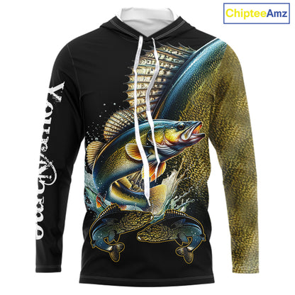 Walleye fishing yellow scales Custom walleye fishing shirts tournament fishing jerseys NQS11031