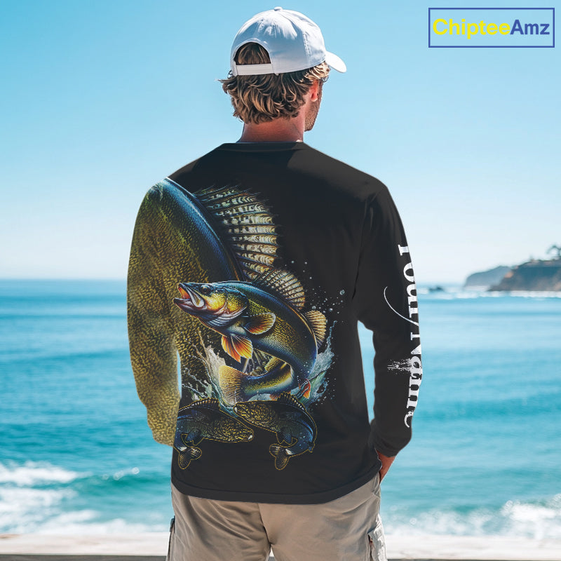Walleye fishing yellow scales Custom walleye fishing shirts tournament fishing jerseys NQS11031