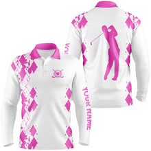 Load image into Gallery viewer, Mens golf polos shirts custom name white golf shirt, golfing gifts | Pink NQS4509
