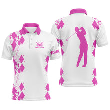 Load image into Gallery viewer, Mens golf polos shirts custom name white golf shirt, golfing gifts | Pink NQS4509