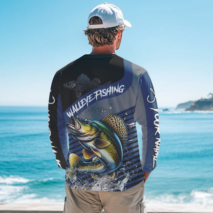 Walleye fishing Custom UV protection fishing long sleeve shirt, Walleye Fishing jerseys | Blue NQS9352