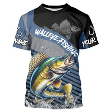Load image into Gallery viewer, Walleye fishing Custom UV protection fishing long sleeve shirt, Walleye Fishing jerseys | Blue NQS9352