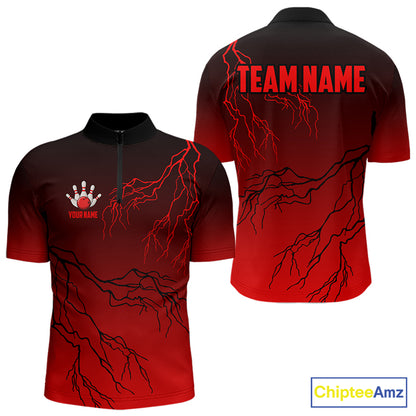 Black and Red gradient Lightning thunder storm Bowling shirts for Men Custom Bowling Team Jerseys NQS9353