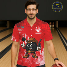Load image into Gallery viewer, Custom Funny Cowboy Gunster Bowling Button-up Shirts, Bowling Team League Jerseys | Red NQS11625