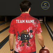 Load image into Gallery viewer, Custom Funny Cowboy Gunster Bowling Button-up Shirts, Bowling Team League Jerseys | Red NQS11625
