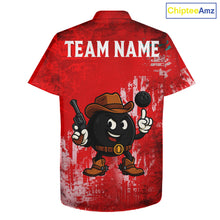 Load image into Gallery viewer, Custom Funny Cowboy Gunster Bowling Button-up Shirts, Bowling Team League Jerseys | Red NQS11625