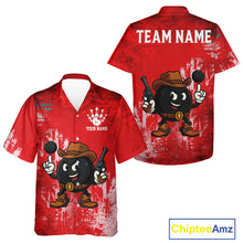 Load image into Gallery viewer, Custom Funny Cowboy Gunster Bowling Button-up Shirts, Bowling Team League Jerseys | Red NQS11625