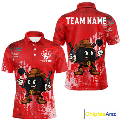 Custom Funny Cowboy Gunster Bowling Polo, 1/4 zip Shirts For Men, Bowling Team League Jerseys | Red NQS11625