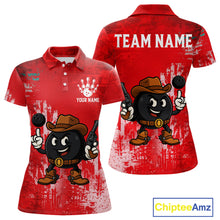 Load image into Gallery viewer, Custom Funny Cowboy Gunster Bowling Polo, 1/4 zip Shirts For Women, Bowling Team League Jerseys | Red NQS11625
