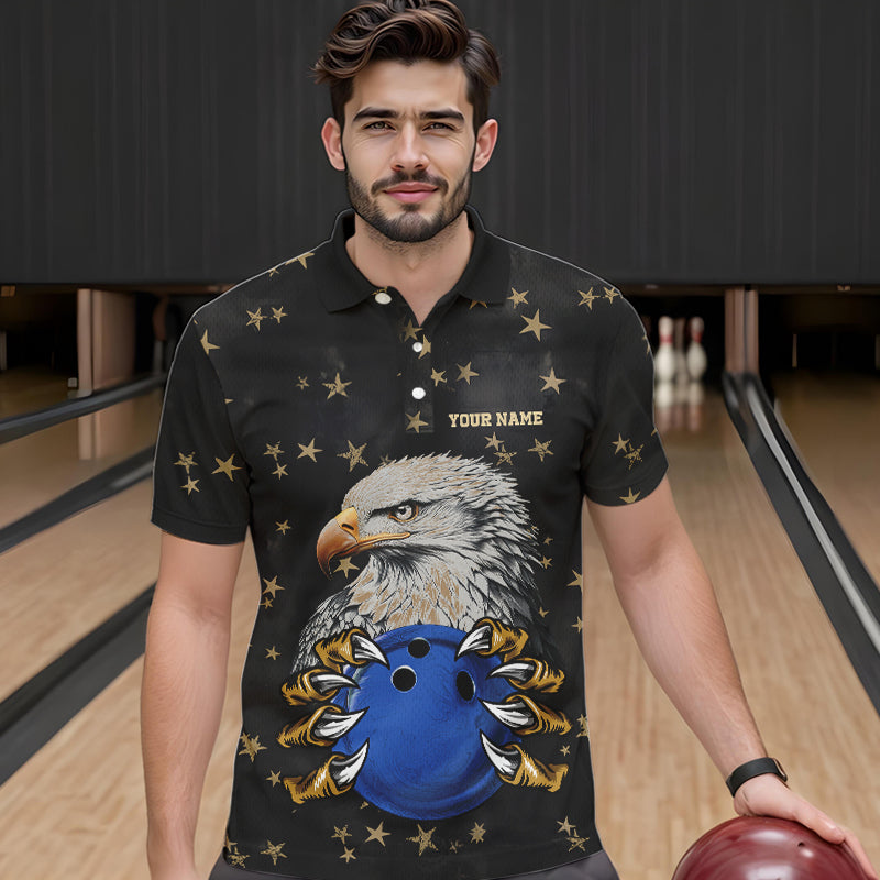 Black and Yellow Stars pattern Eagle Bowling Shirts For Men Custom Name Eagle Bowling Team Jersey NQS9661