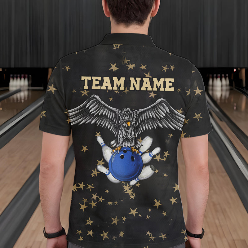 Black and Yellow Stars pattern Eagle Bowling Shirts For Men Custom Name Eagle Bowling Team Jersey NQS9661